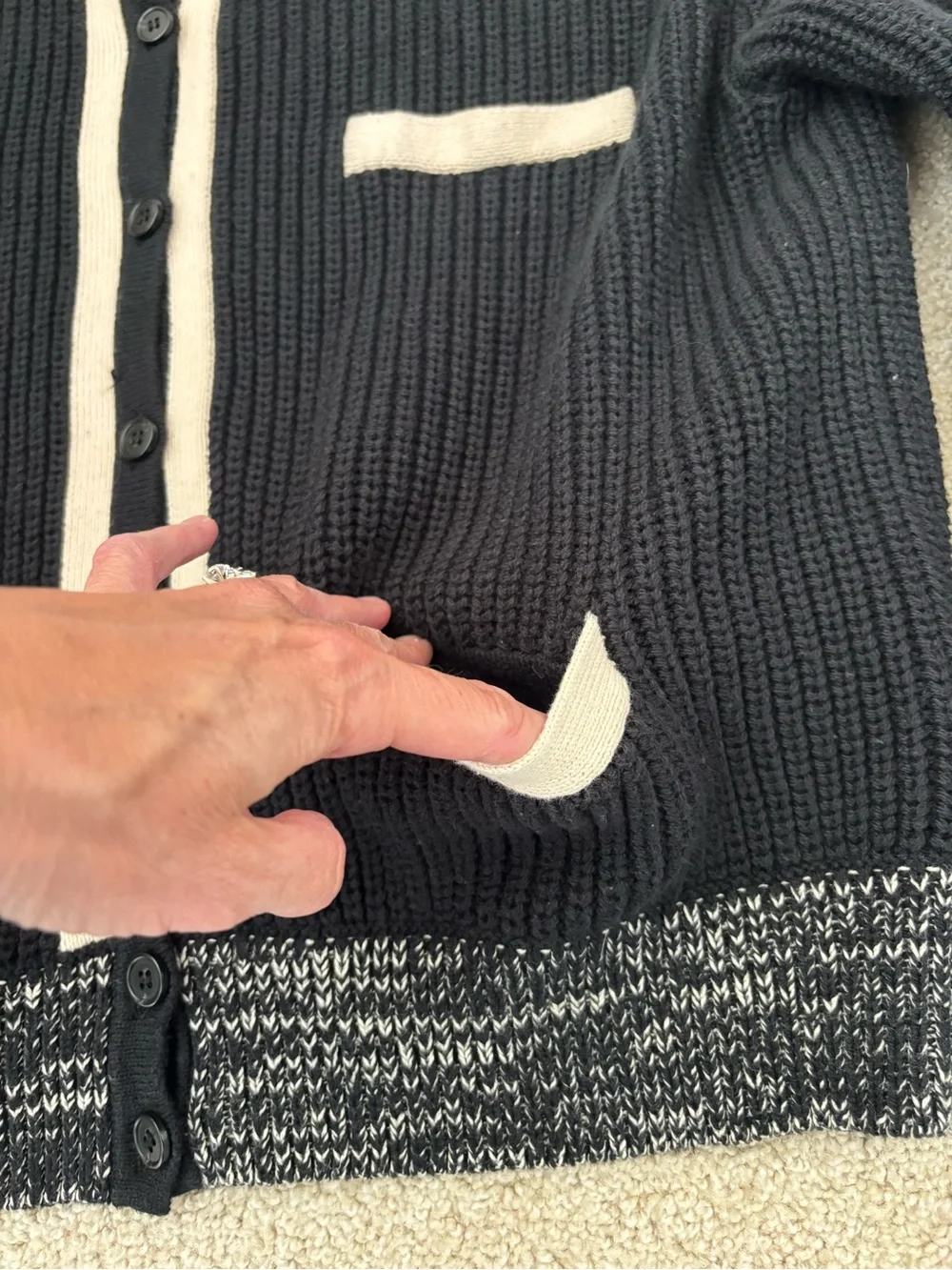 J. Crew Front Pocket Lady Cotton Cardigan Sweater Black Knit Preppy Classic Chic
